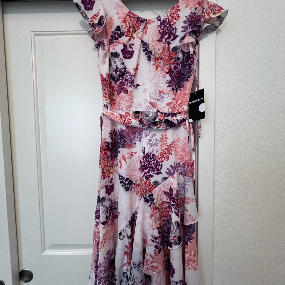 NWT!! Madison Tara Asymmetrical Floral Dress - Pink and Purple